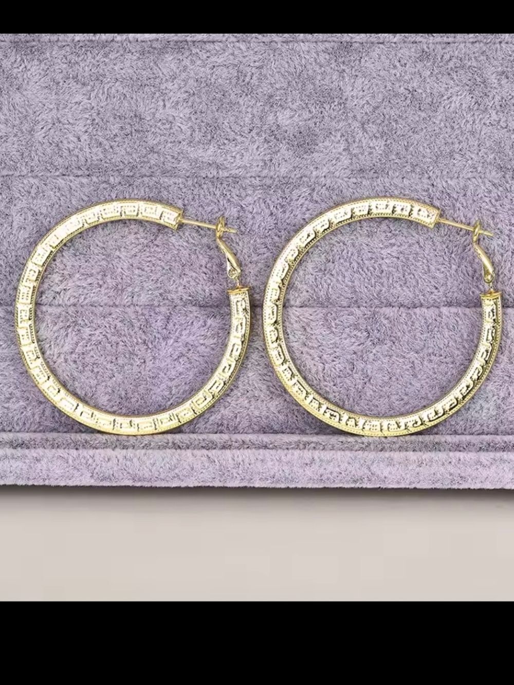 Designer Inspired 18K Gold Plated Greek Design Hoop Earrings - Picture 4 of 8